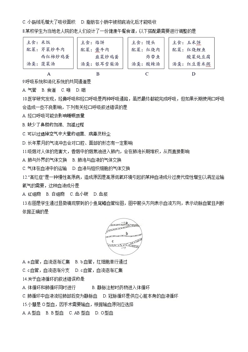 北京市怀柔区2023-2024学年七年级下学期期末生物试题02
