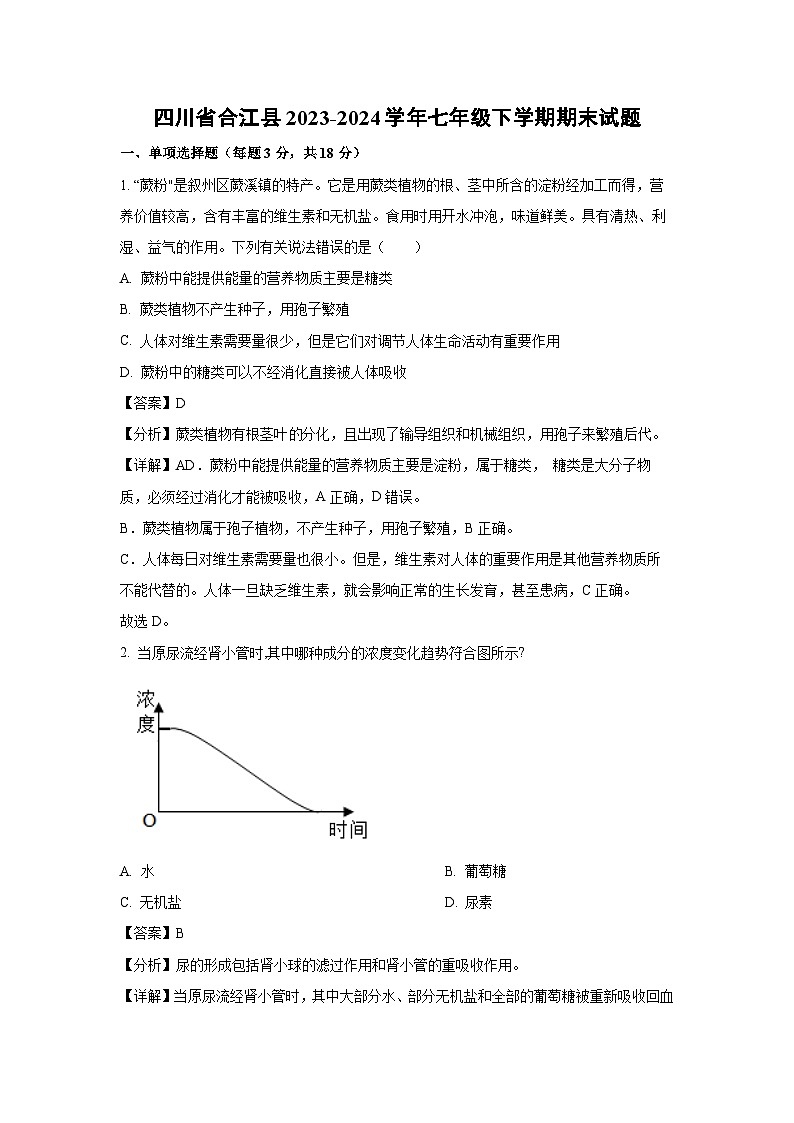 [生物][期末]四川省合江县2023-2024学年七年级下学期期末试题(解析版)第1页