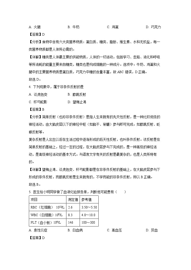 [生物][期末]天津市西青区2023-2024学年七年级下学期期末试题(解析版)第2页