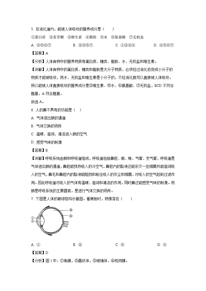[生物]辽宁省鞍山市海城市2024-2025学年八年级上学期开学试题(解析版)03