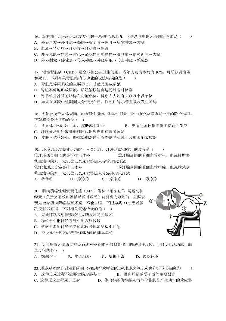 [生物][期末]广东省惠州市第一中学教育集团2023～2024学年七年级下学期期末考试试题(有答案)03