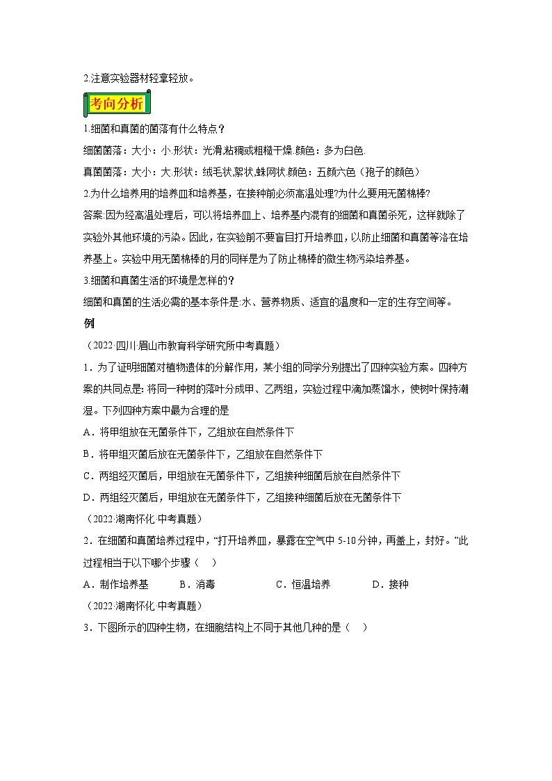 08 检测不同环境中的细菌和真菌-八年级实验-2024-2025学年度初中生物微专题实验探索学案第2页
