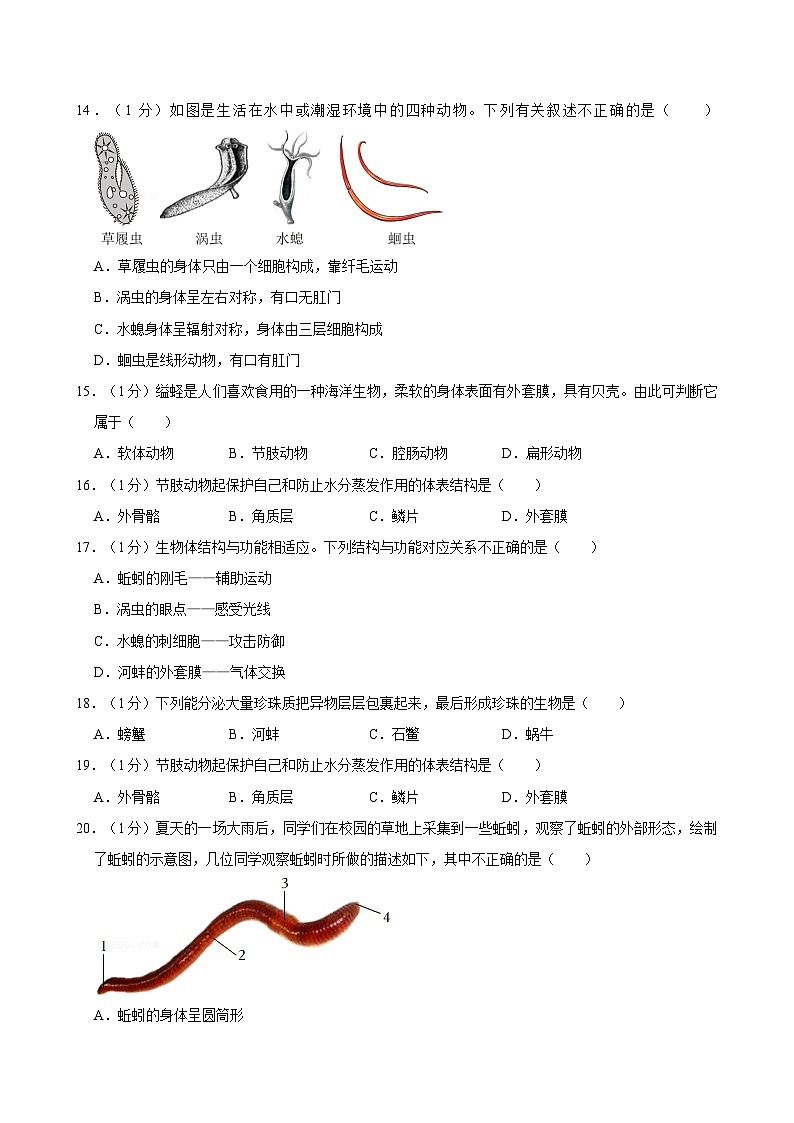 河南省南阳市桐柏县方树泉中学2024-2025学年八年级上学期9月月考生物试题03