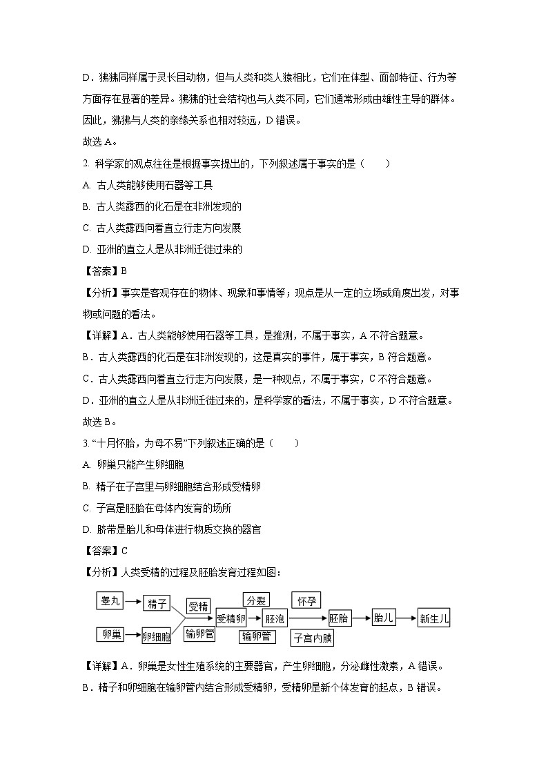 [生物][期末]广东省汕尾市2023-2024学年七年级下学期期末试题(解析版)第2页