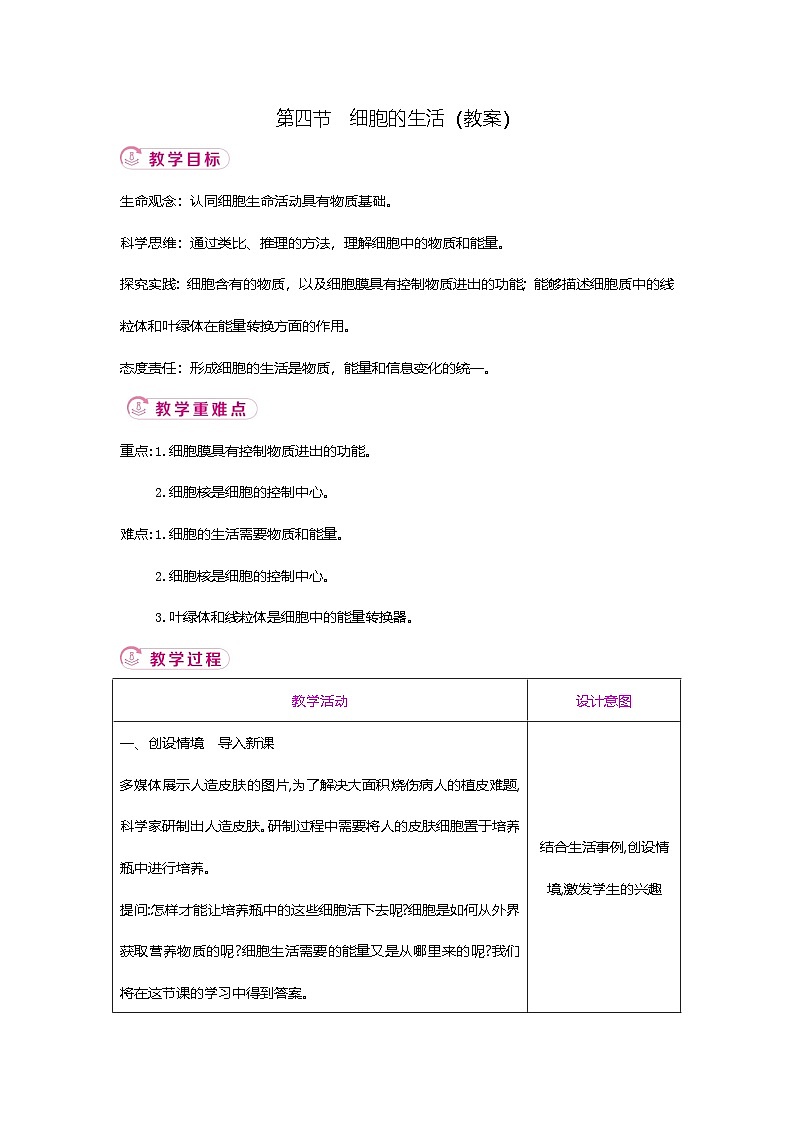 【新教材新课标】人教版生物七上1.2.4细胞的生活 课件+教案+习题（含答案）01