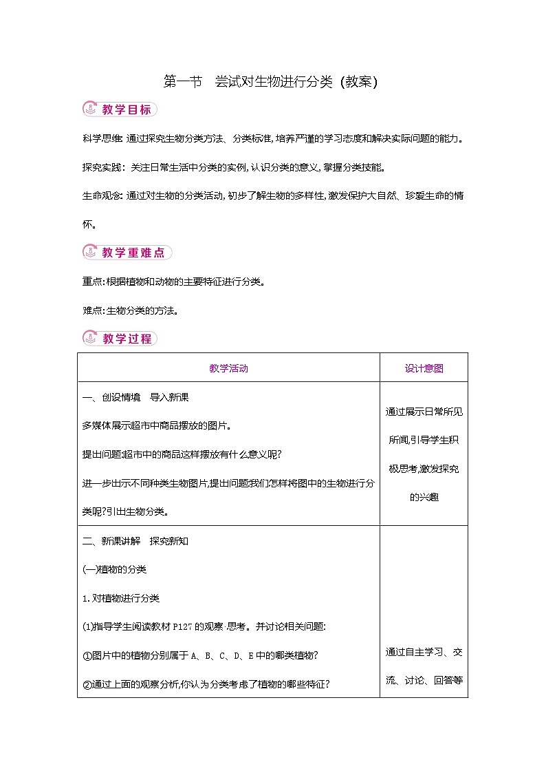 【新教材新课标】人教版生物七上2.4.1尝试对生物进行分类 课件+教案+习题 （含答案）01