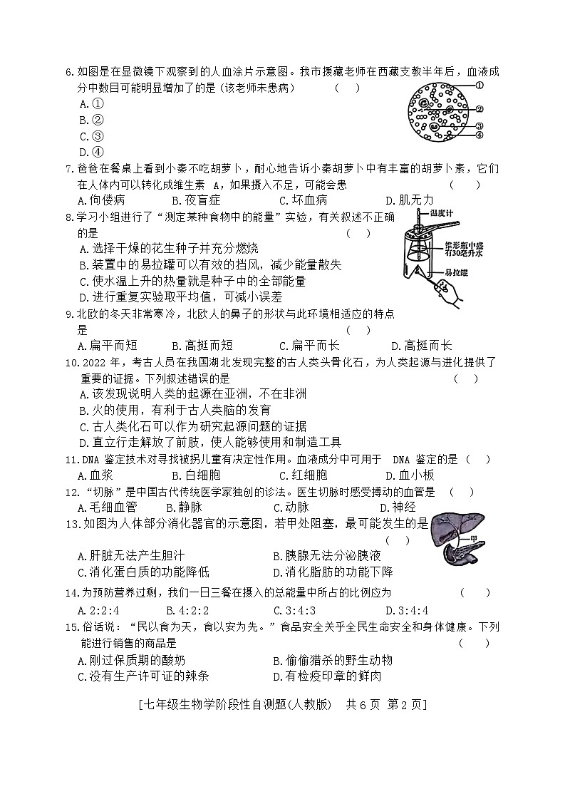 陕西省兴平市2023—2024学年七年级下学期期中考试生物试题第2页