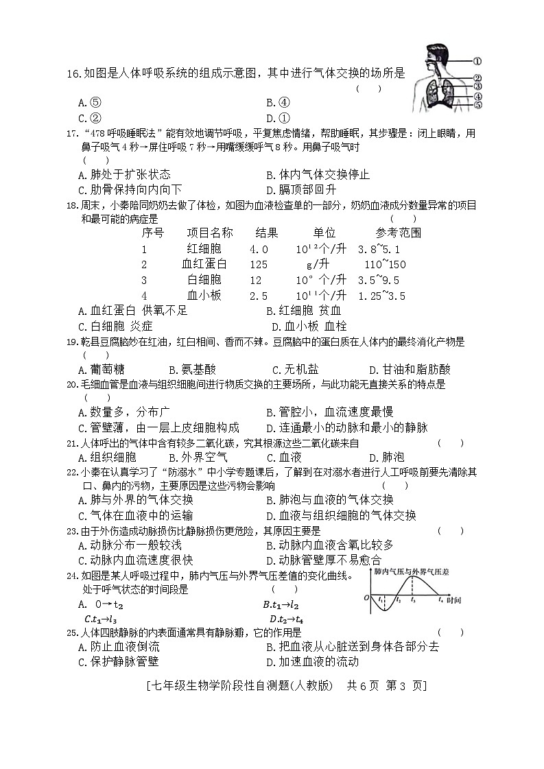 陕西省兴平市2023—2024学年七年级下学期期中考试生物试题第3页