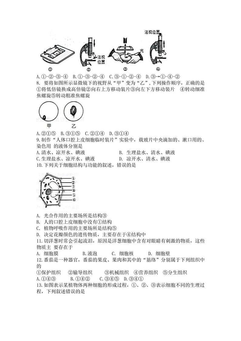 [生物][期中]山东省济南市章丘区2023～2024学年七年级上学期期中试题(有答案)第2页