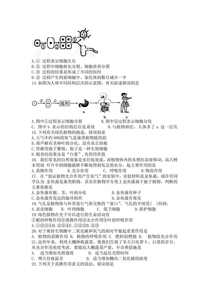 [生物][期中]山东省济南市章丘区2023～2024学年七年级上学期期中试题(有答案)第3页