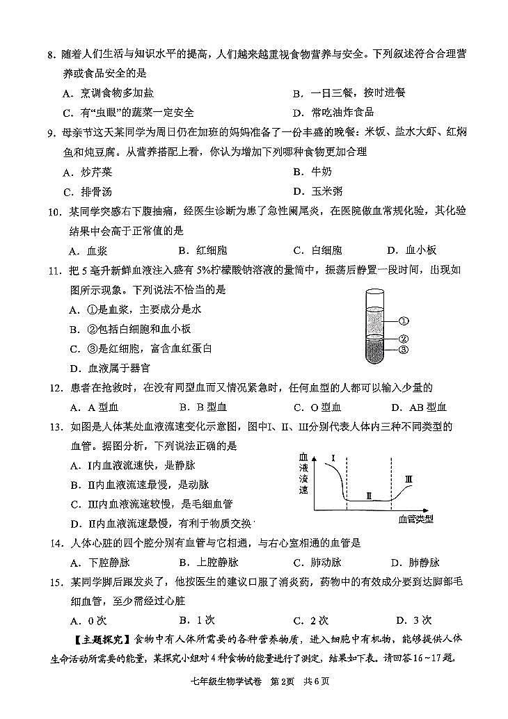 广东省清远市英德市2023-2024学年七年级下学期4月期中生物试题第2页