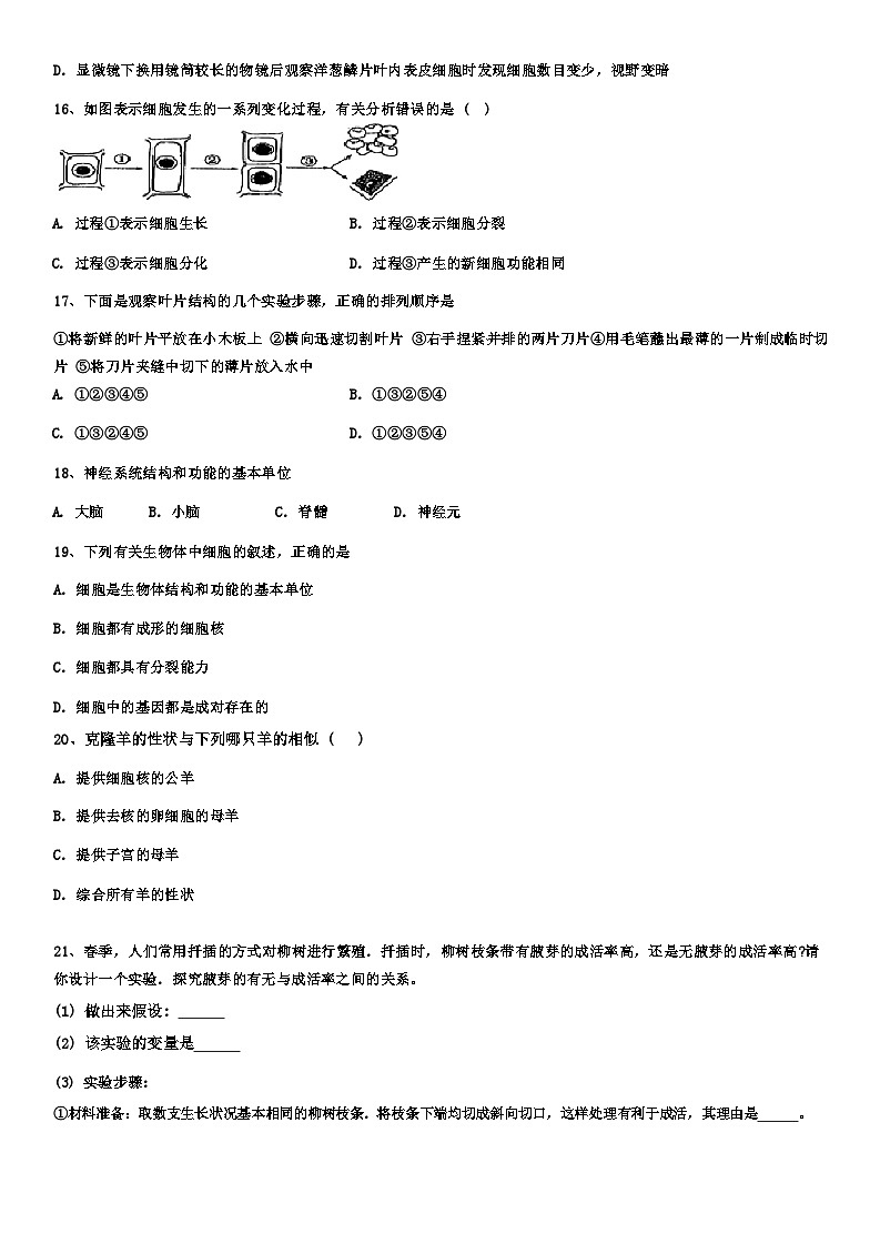 2024年山东省东营市中考生物模拟试卷第3页