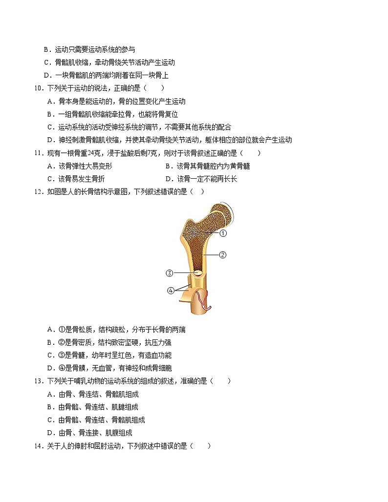 八年级生物第一次月考卷（A4考试版）【测试范围：八上第15~16章】（北师大版）第3页