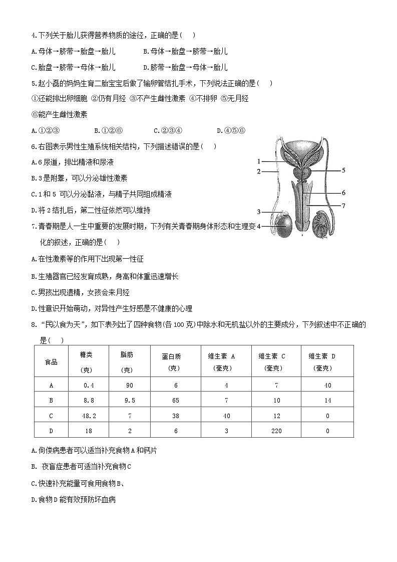 山东省济宁市任城区2022-2023学年七年级上学期期中质量检测生物试题02