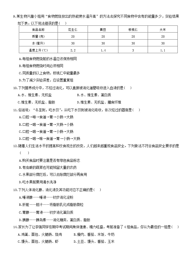 山东省济宁市任城区2022-2023学年七年级上学期期中质量检测生物试题03
