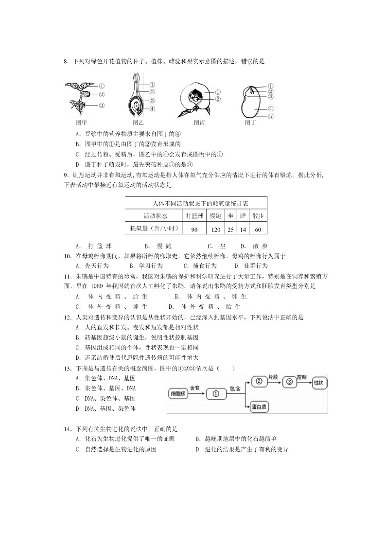 [生物]2020北京十八中初二下学期3月月考试卷02