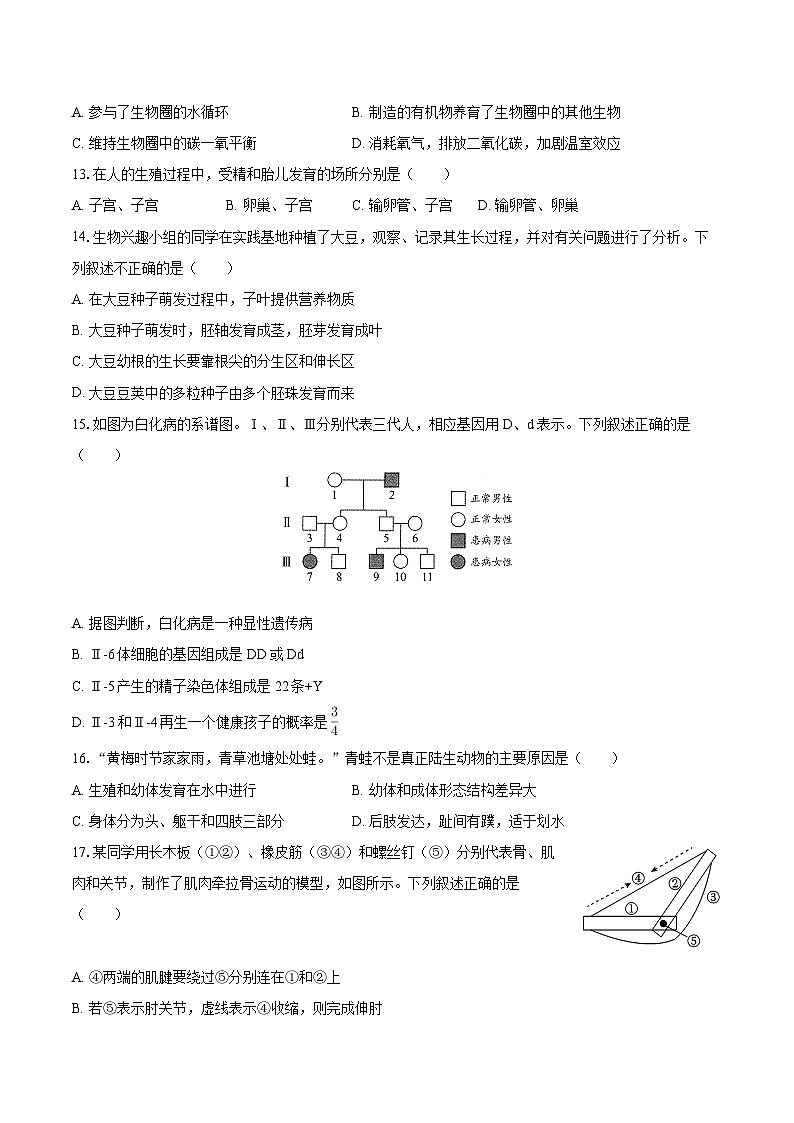 2023年山东省青岛市中考生物试题（含答案解析）03