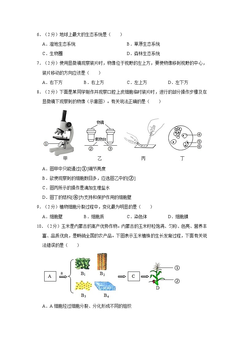 2021-2022学年内蒙古呼和浩特市七年级（上）期末生物试卷02