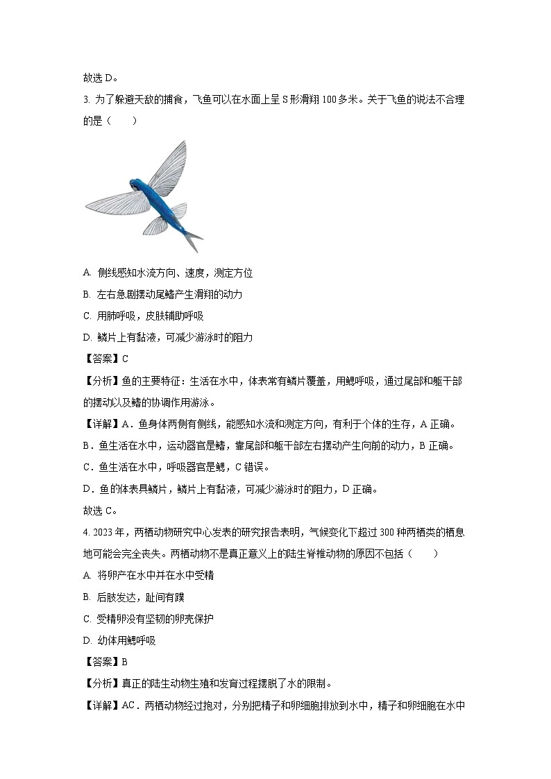 [生物][期末]广东省深圳市福田区2023-2024学年八年级上学期期末试题(解析版)02