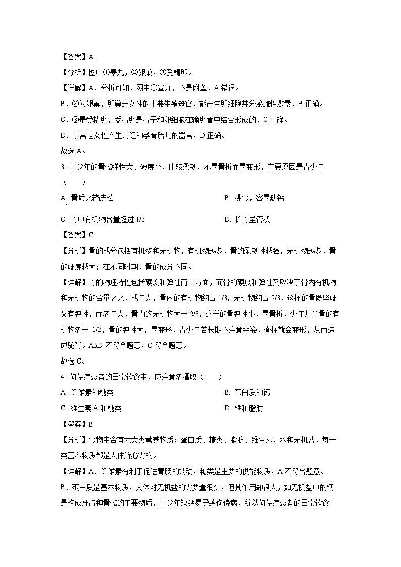 [生物][期末]陕西省汉中市2023-2024学年七年级下学期期末试题(解析版)第2页