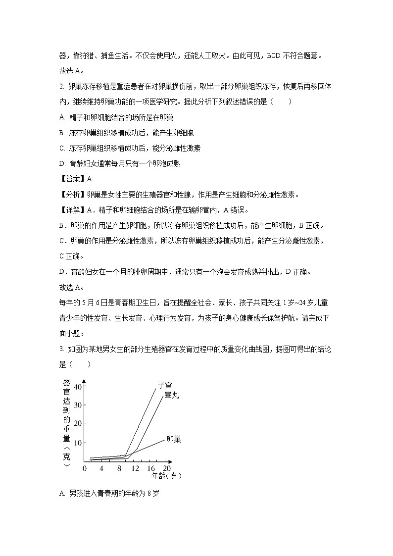 [生物][期末]湖南省邵阳市武冈市2023-2024学年七年级下学期期末试题(解析版)02