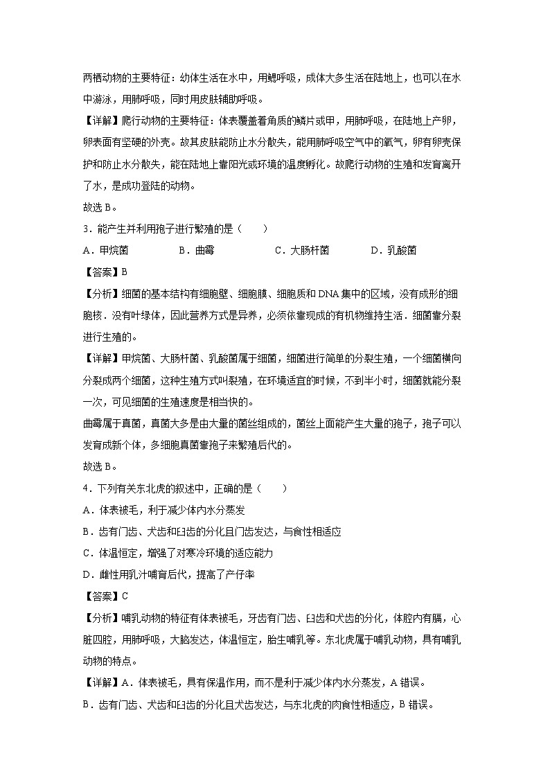 [生物][期中]湖南省2024-2025学年八年级上学期期中冲刺卷02(解析版)第2页