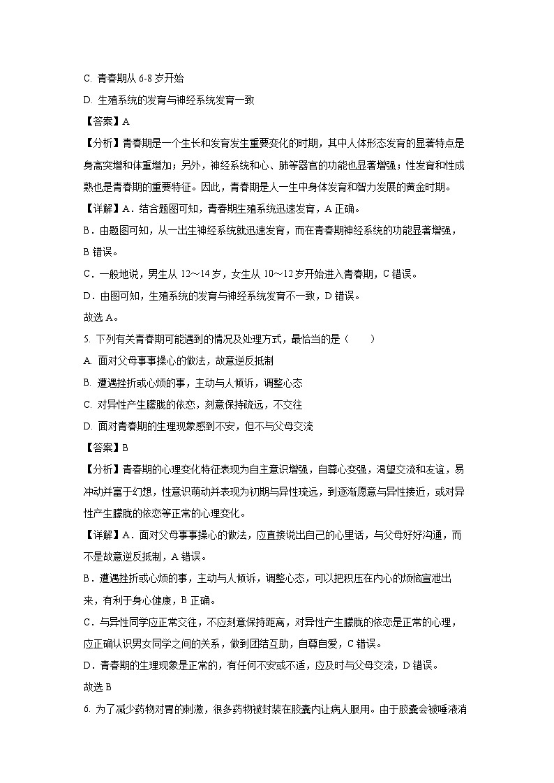 [生物][期末]湖南省邵阳市新邵县2023-2024学年七年级下学期期末试题(解析版)03