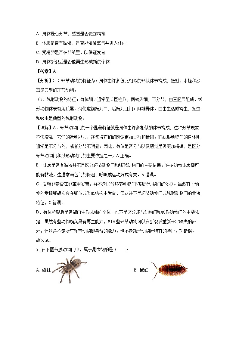 【生物】重庆市大足区2023-2024学年八年级上学期期末试题（解析版）03