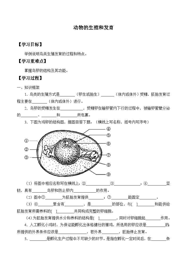 北师大版生物八年级上册19.2动物的生殖和发育学案01