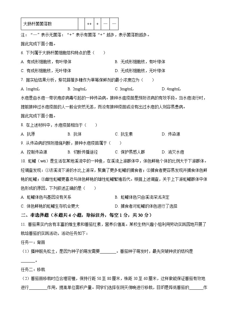 2024年湖北省中考生物真题（原卷版）第3页
