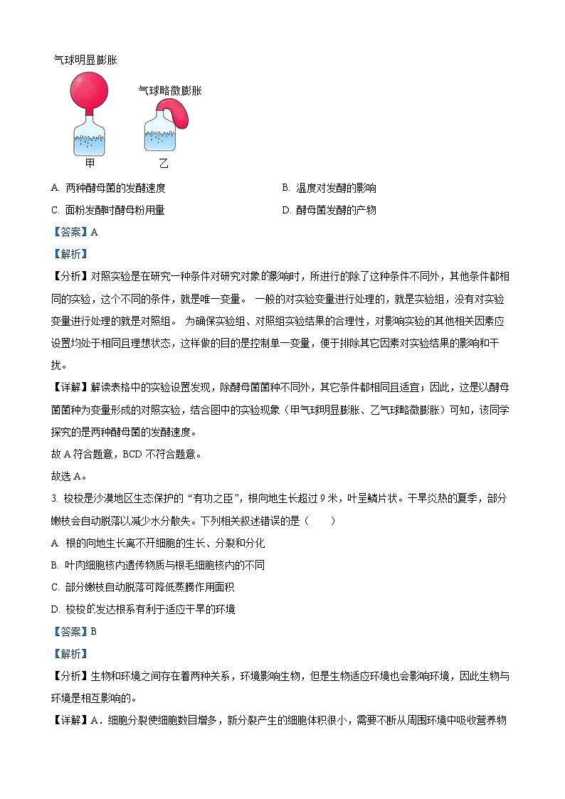 2024年内蒙古中考生物真题（解析版）第2页