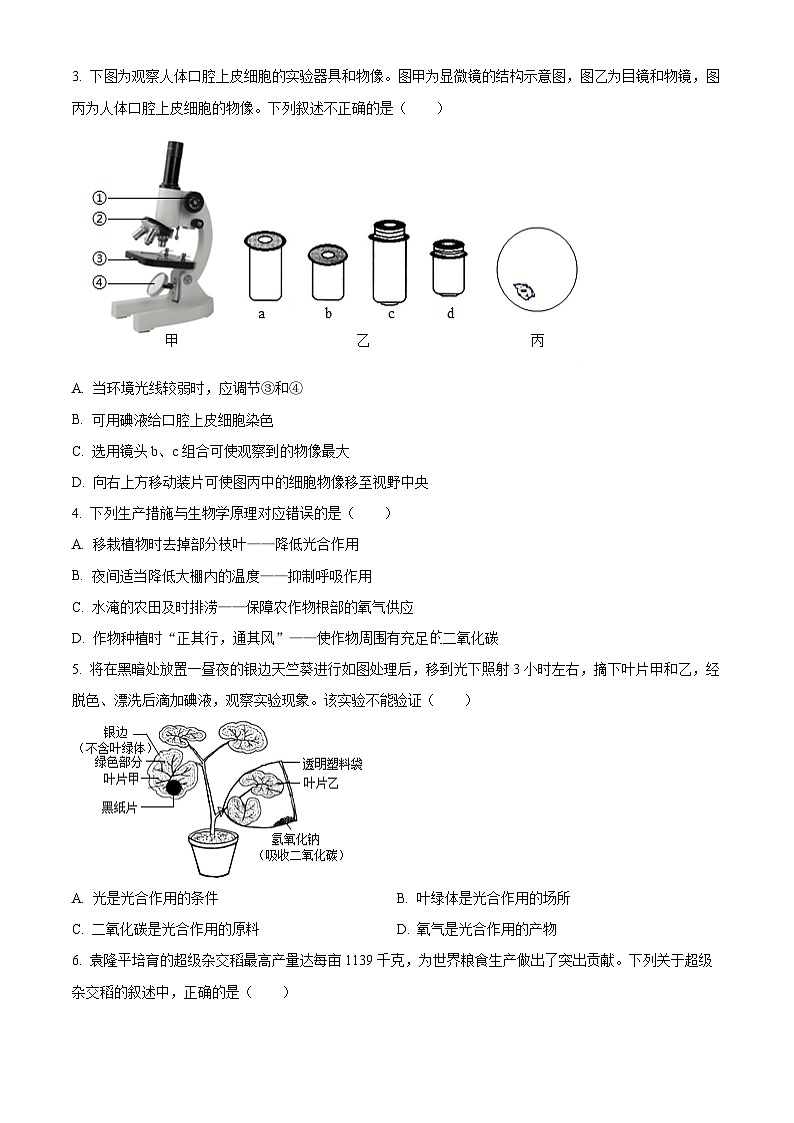 2024年山东省滨州市中考生物真题（原卷版）第2页
