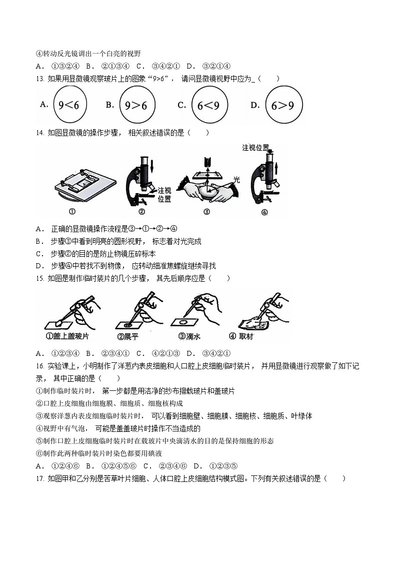 山东省菏泽市菏泽经济技术开发区2024-2025学年七年级上学期10月月考生物试题(无答案)03