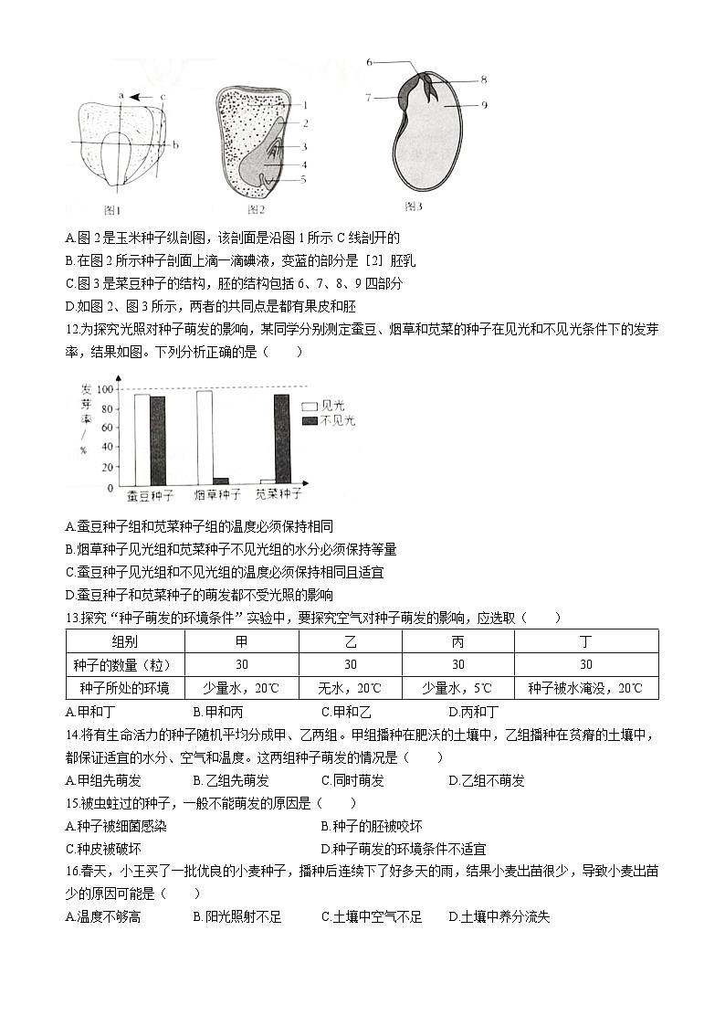 山东省济宁市金乡县2024-2025学年八年级上学期10月份月考生物试题(无答案)第3页