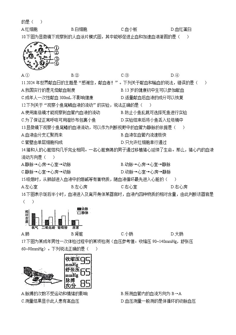 陕西省渭南市蒲城县2024-2025年八年级上学期第一次月考生物试题(无答案)第2页