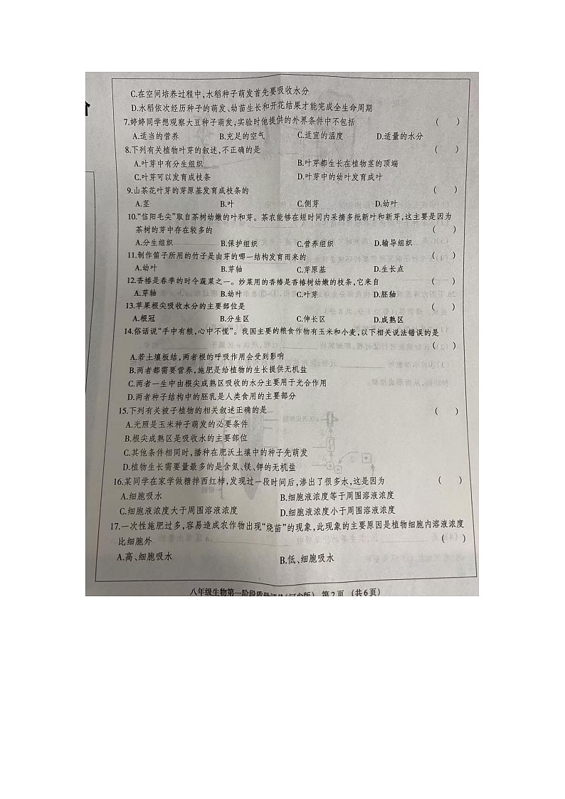 河北省沧州市东光县五校联考2024-2025学年八年级上学期10月月考生物试题第2页