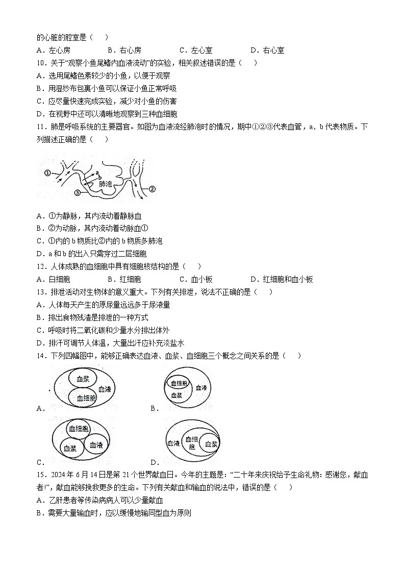 江苏省宿迁市沭阳县怀文中学2024-2025学年七年级上学期10月月考生物试题第2页