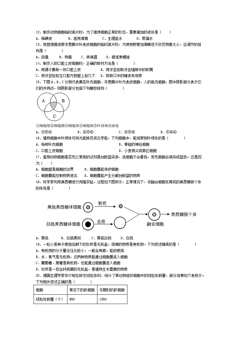 四川省阿坝州红原县中学校2024-2025学年七年级上学期第一次月考生物试卷02