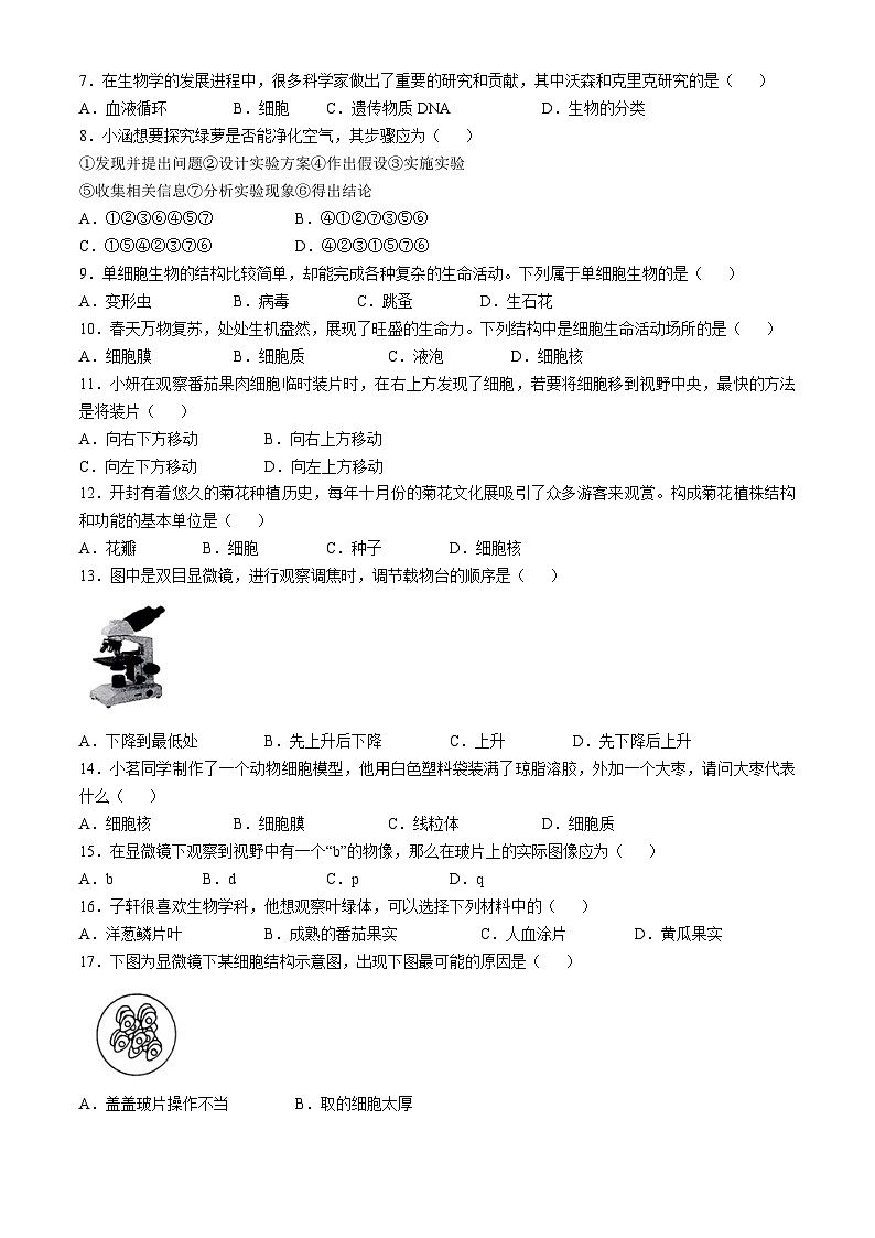 河南省安阳市林州市2024-2025学年七年级上学期10月月考生物试题第2页