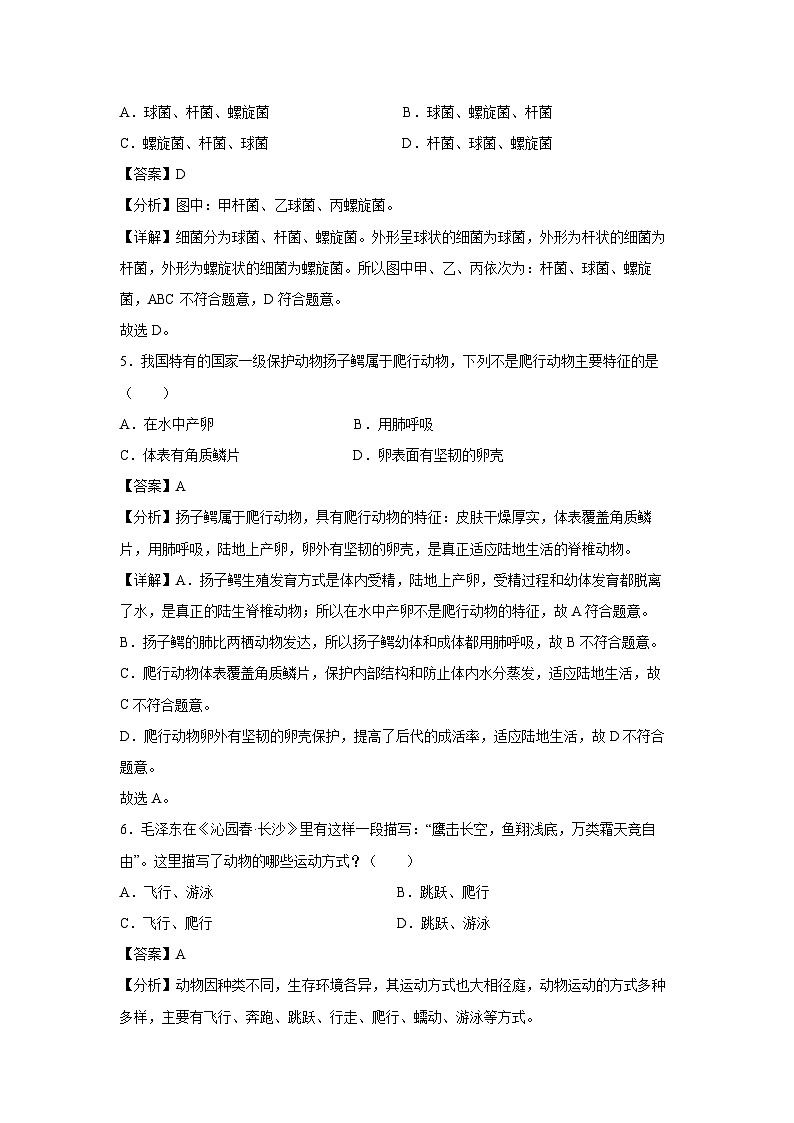 [生物][期中]辽宁省2024-2025学年八年级上学期期中考试试卷(解析版)第3页