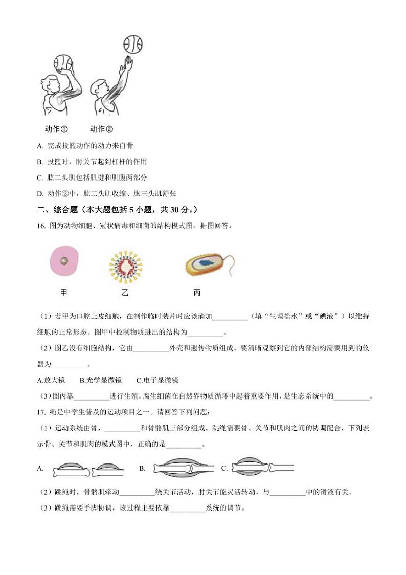 [生物]广西河池市宜州区2023～2024学年八年级上学期期中考试试题(有答案)第3页