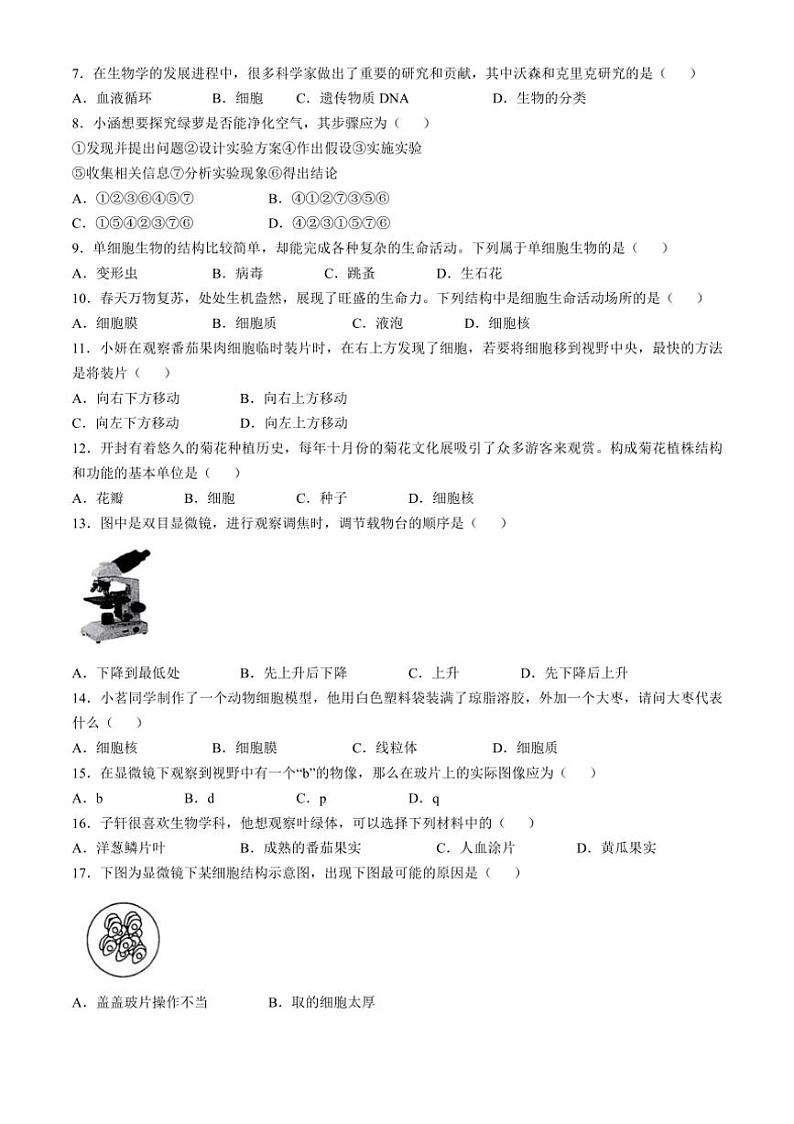 [生物]河南省安阳市林州市2024～2025学年七年级上学期10月月考试题(有答案)第2页
