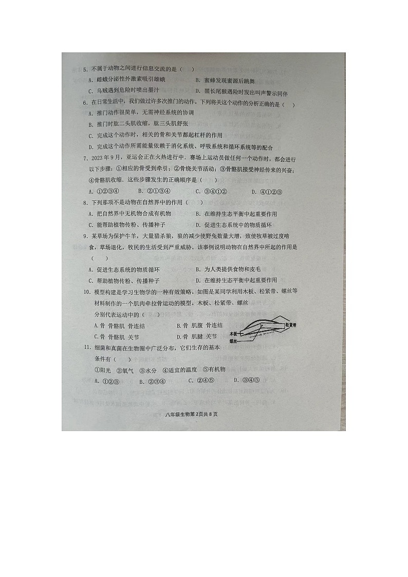 山东省临沂市2024--2025学年八年级上学期第一次月考生物试题02