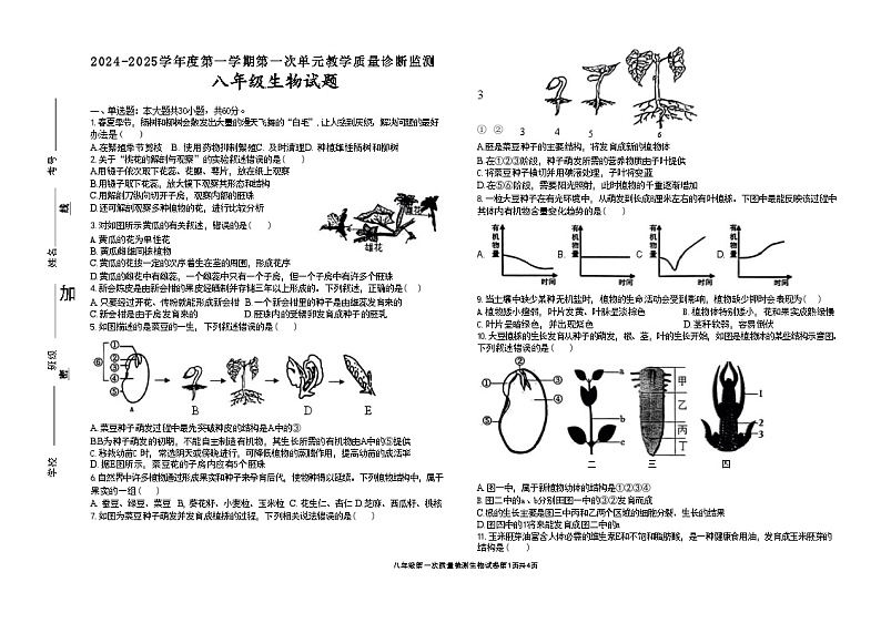 山东省枣庄市第四十一中学2024-2025学年八年级上学期10月月考生物试题第1页