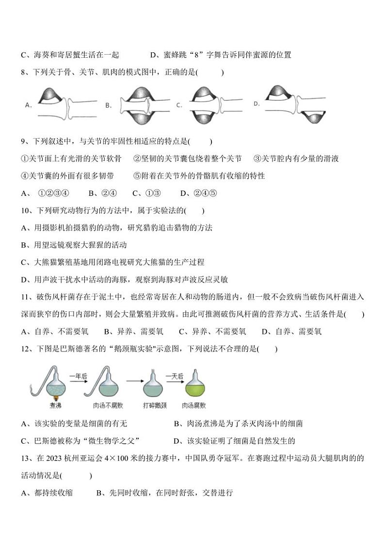 [生物]四川省自贡市蜀光绿盛实验学校2024～2025学年八年级上学期10月月考试题(有答案)第2页