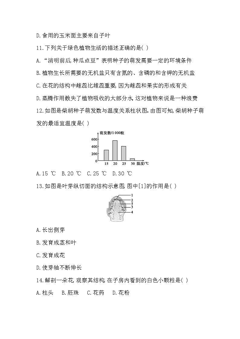 北师大版（2024新版）七年级上册生物第5章学情调研测试卷（含答案）第3页