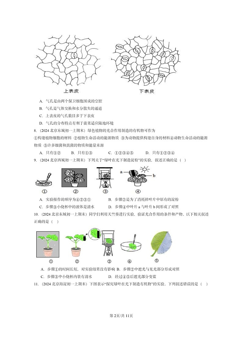 [生物]2024北京重点校初一上学期期末真题分类汇编：的营养章节综合(京改版)第2页