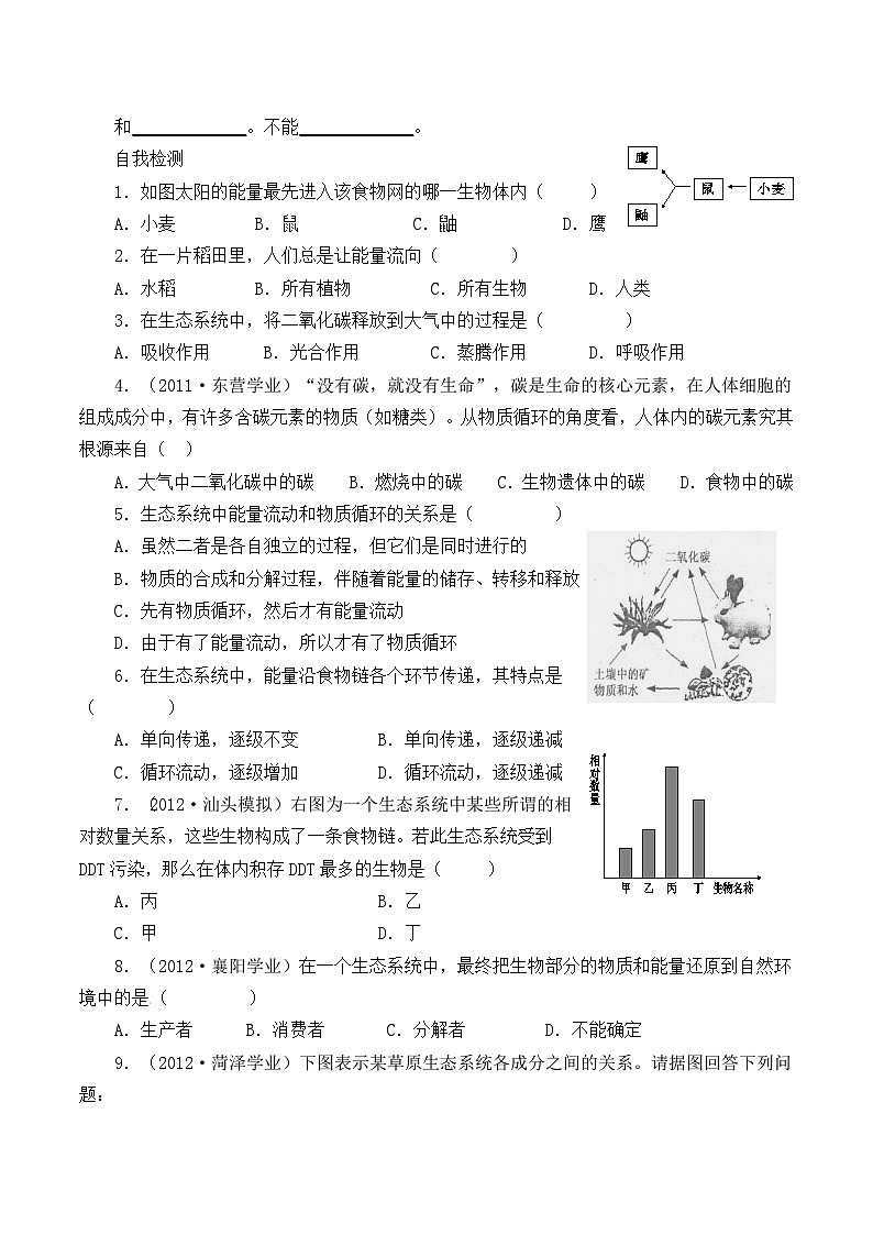 苏教版生物八年级上册19.2态系统中的能量流动和物质循环_学案1第2页