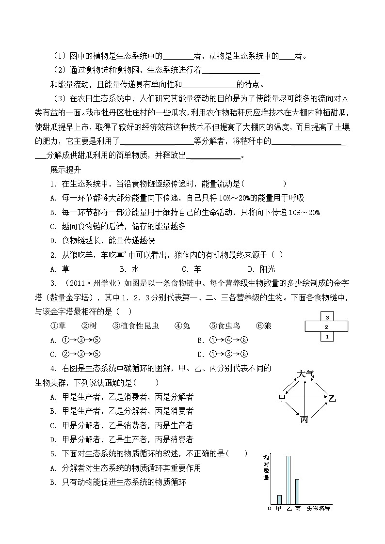 苏教版生物八年级上册19.2态系统中的能量流动和物质循环_学案1第3页
