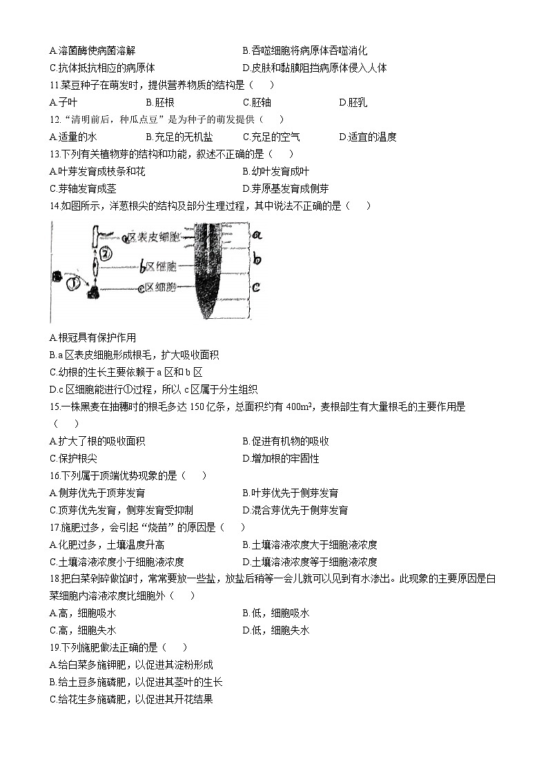 河北省石家庄市第十三中学2024-2025学年八年级上学期10月份月考生物试卷(无答案)第2页